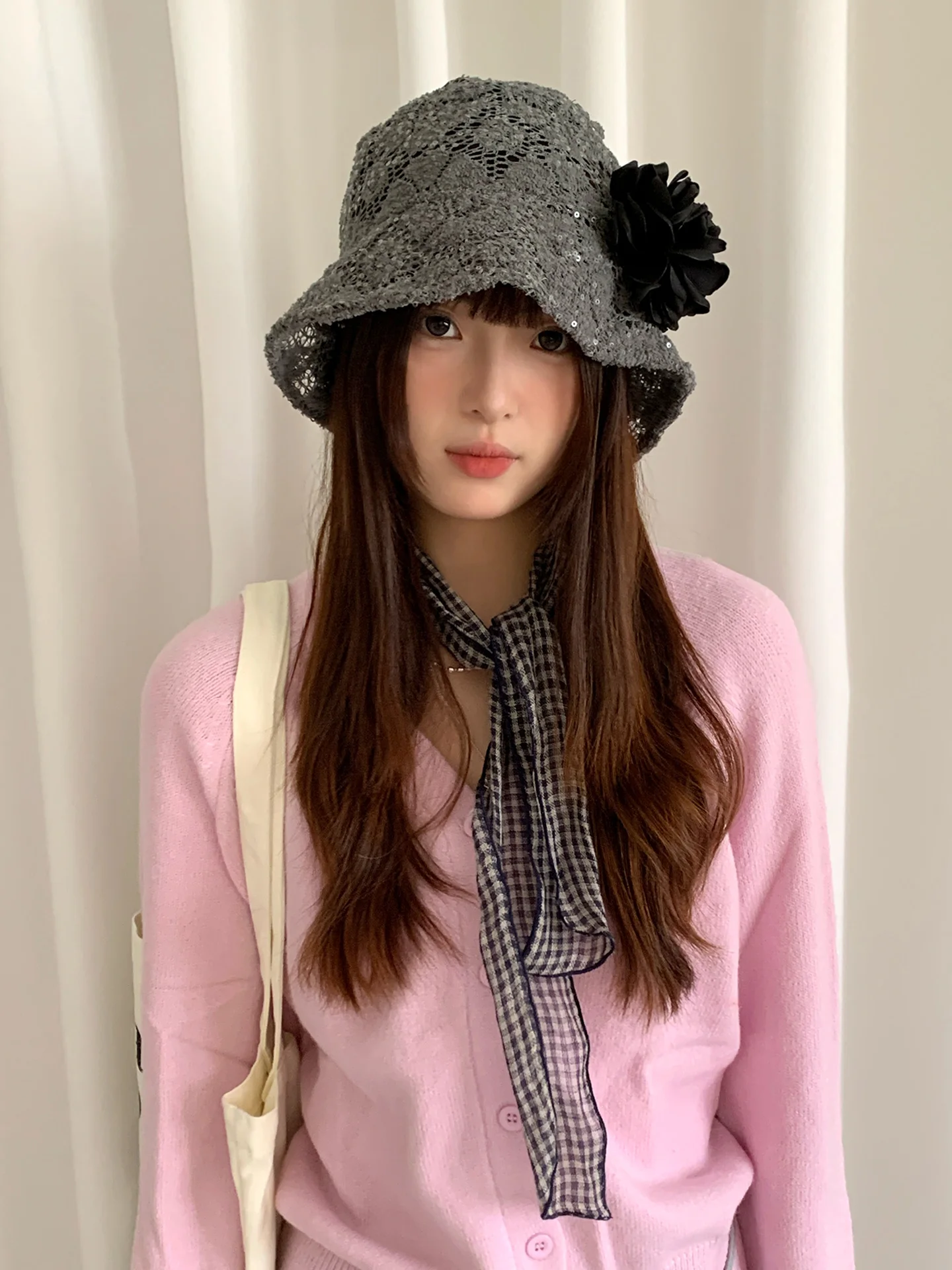

Sweet Lace Hollow Three-Dimensional Flower Fisherman's Hat For Women Korean Versatile Bucket Hat Retro Bucket Hat