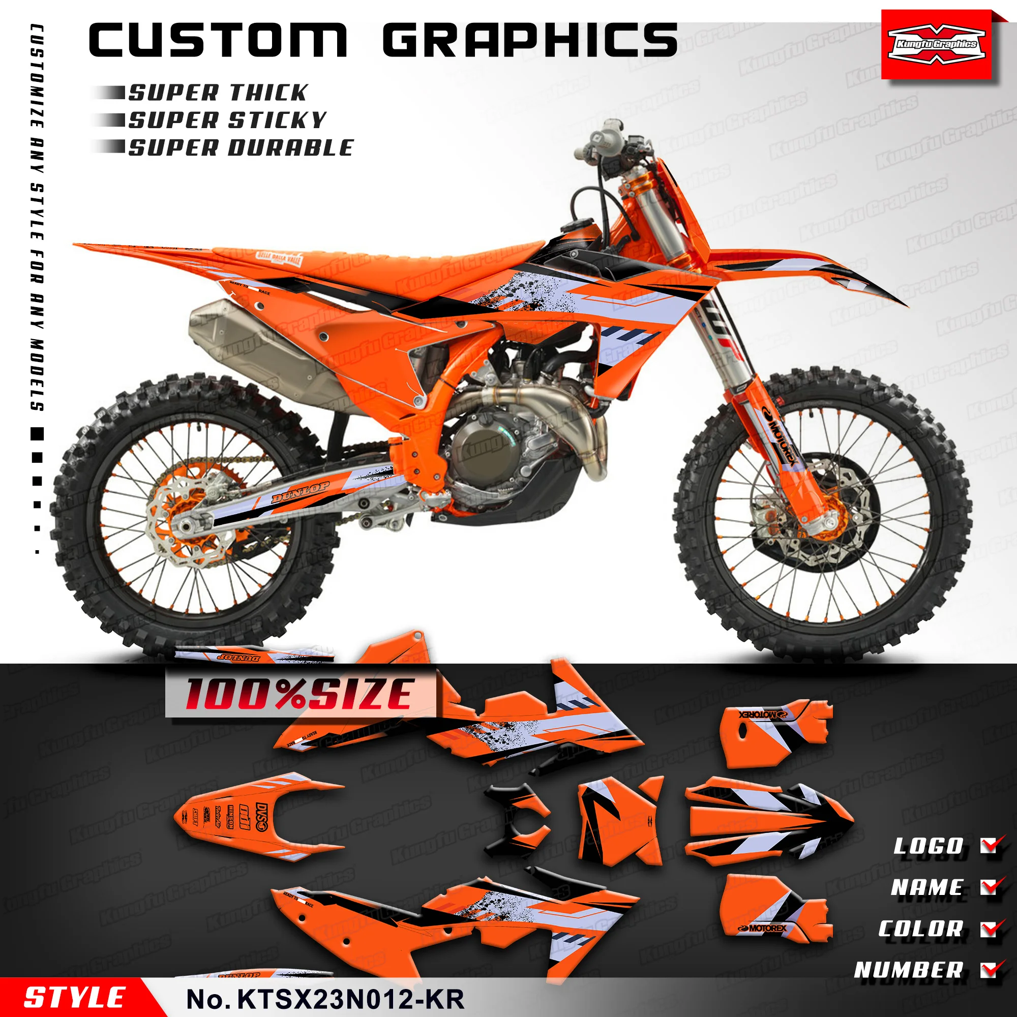 KUNGFU GRAPHICS Dirtbike charming Sheet Stickers pour KTM 125 250 300 SX XC 350 450 SX-F XC-F 2023 2024, KTSX23N012-KR