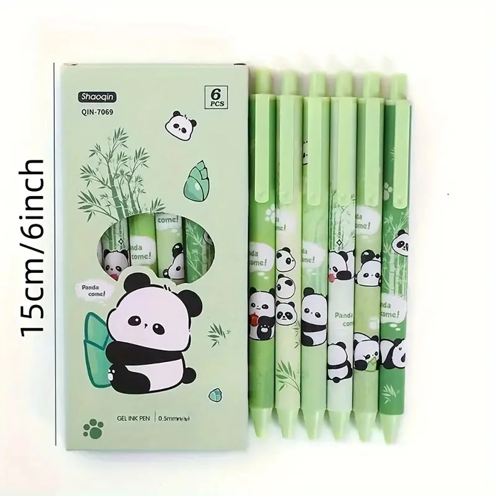 6pcs Retractable Panda Design Super Fine Tip Neutral Push Pen Set  Heart-Shaped Signature Pen with Black Ink