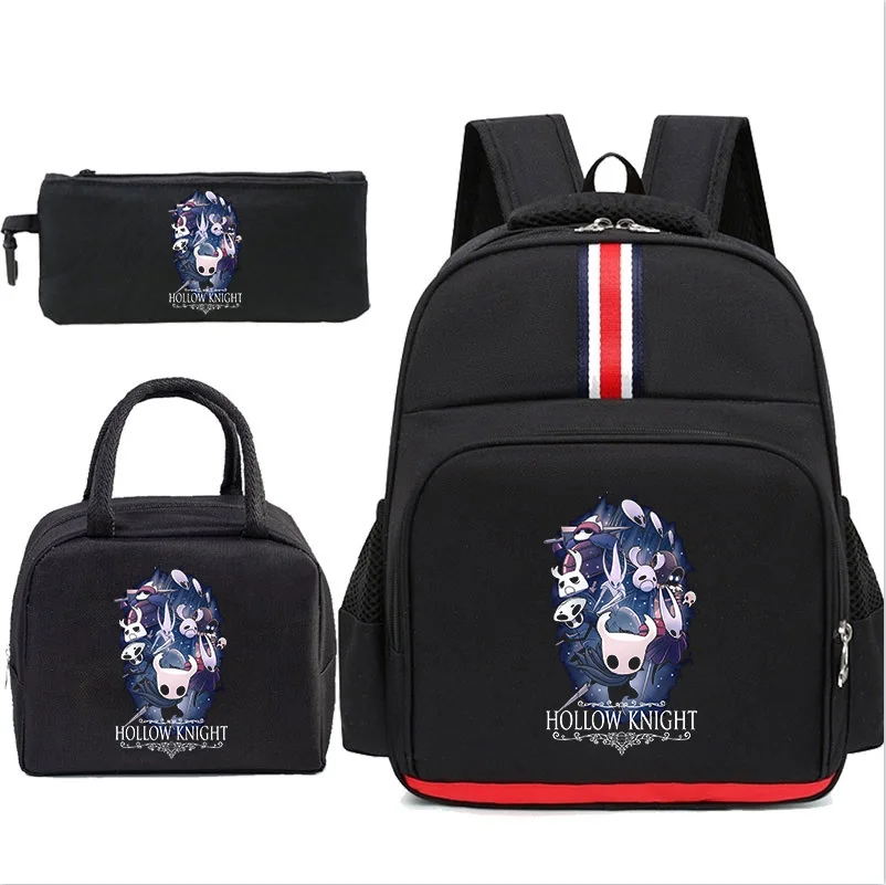3Pcs Hollow Knight Children Backpack With Lunch Bag Pencil Case Set Backpack Boy Girl Bookbag High Quality Students Backpack