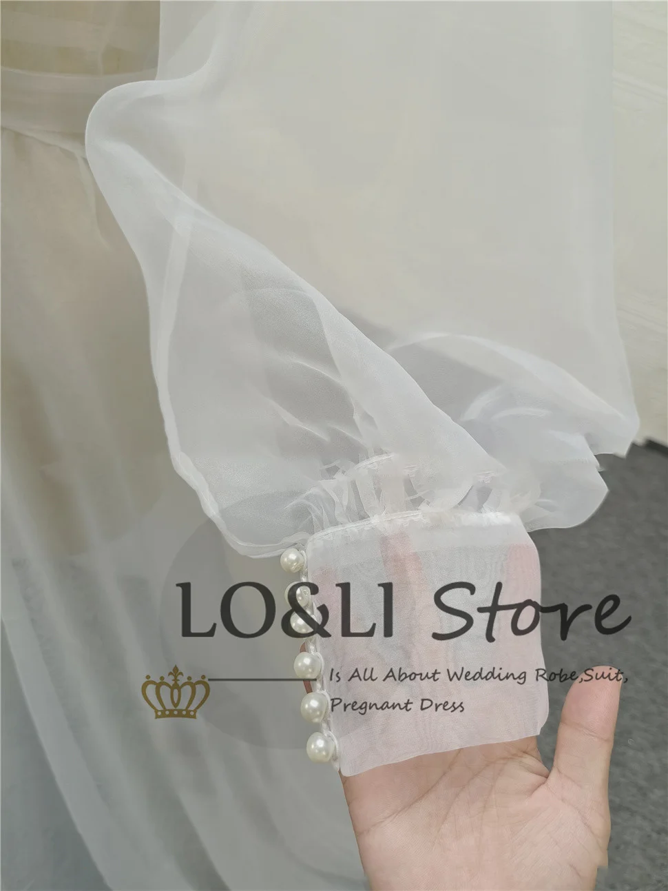 New White Organza Wedding Robe for Women Puffy Sleeve with Pearl Elegant Boudoir Party Bathrobe Maternity Photoshoot Sexy Drsses