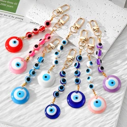 Colored Round Beads Evil Eye Keychains For Friend Couples Boho Simple Tassel Turkish Lucky Blue Eye Bag Box Car Key Ring Jewelry