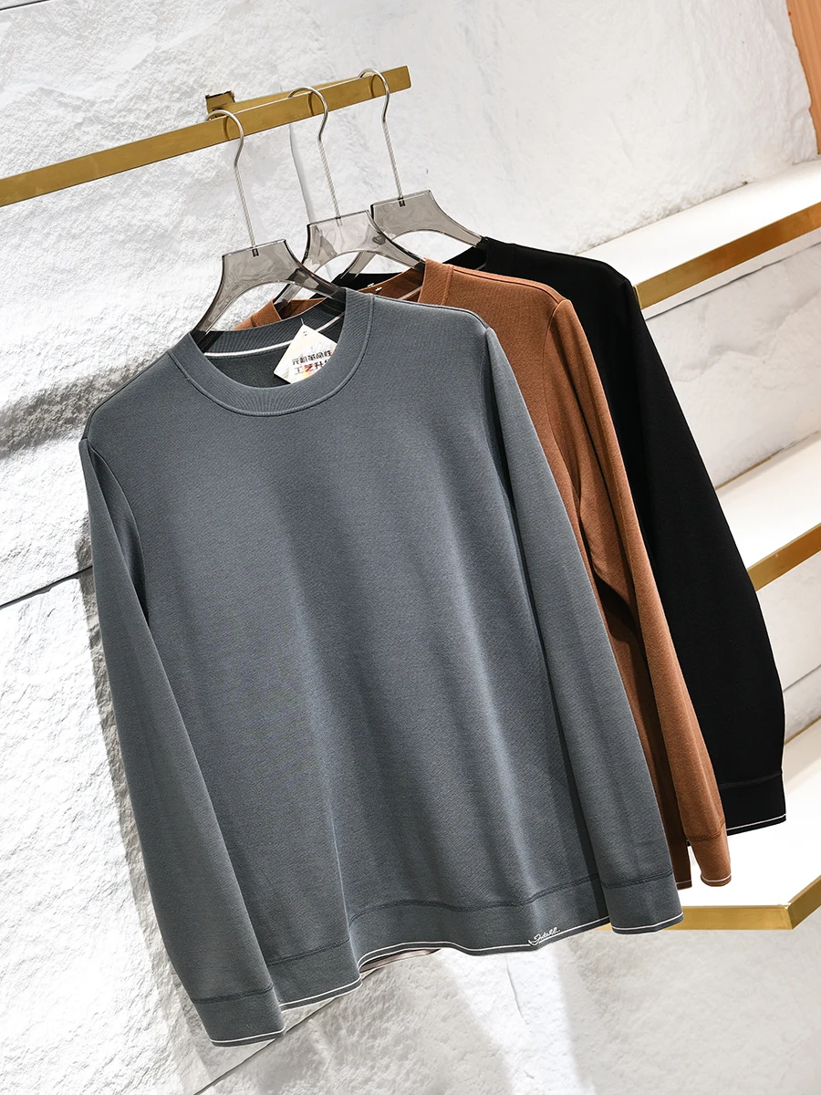 Luxury Series!  Wool Blend! Autumn Winter Men's Casual  Color Versatile Warm round Neck Sweatshirt Trendy