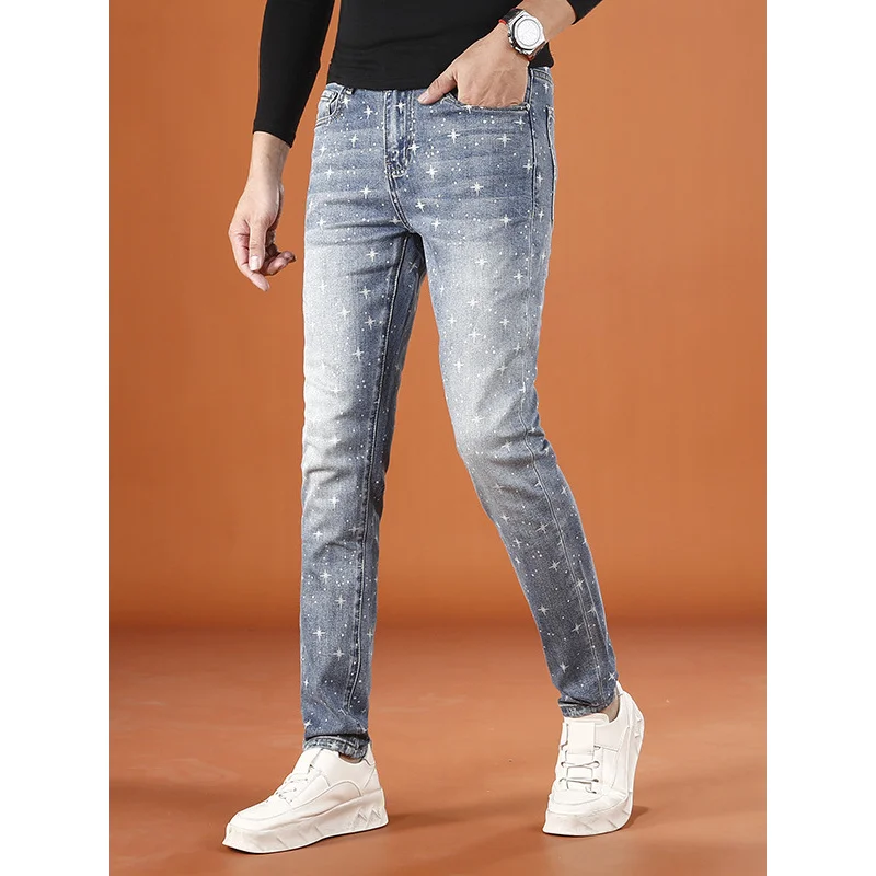 Pantaloni stampati alla moda di fascia alta da uomo2025 Jeans retrò casual elasticizzati alla moda autunno e inverno