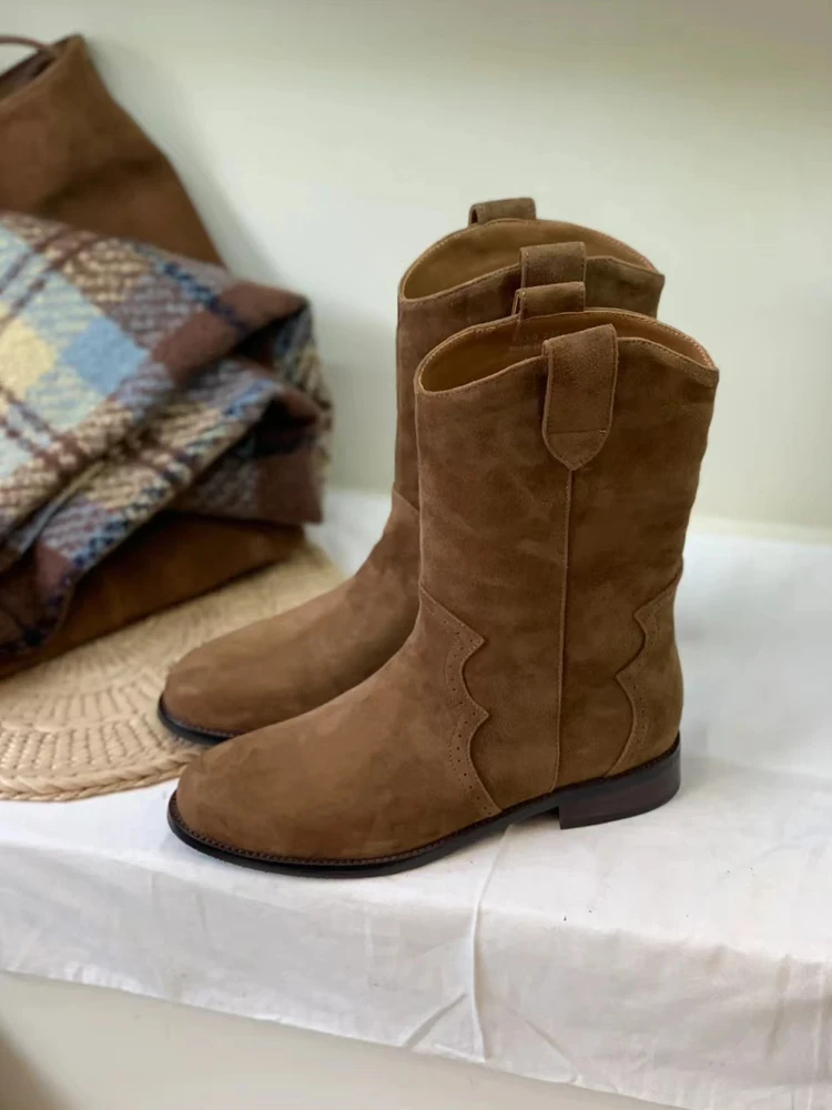 

Корейские ретро-ботинки без застежек, женские, осень-зима 2025, новые, вельветовые, на плоской подошве, с низким каблуком, в стиле рыцарских и ковбойских ботинок