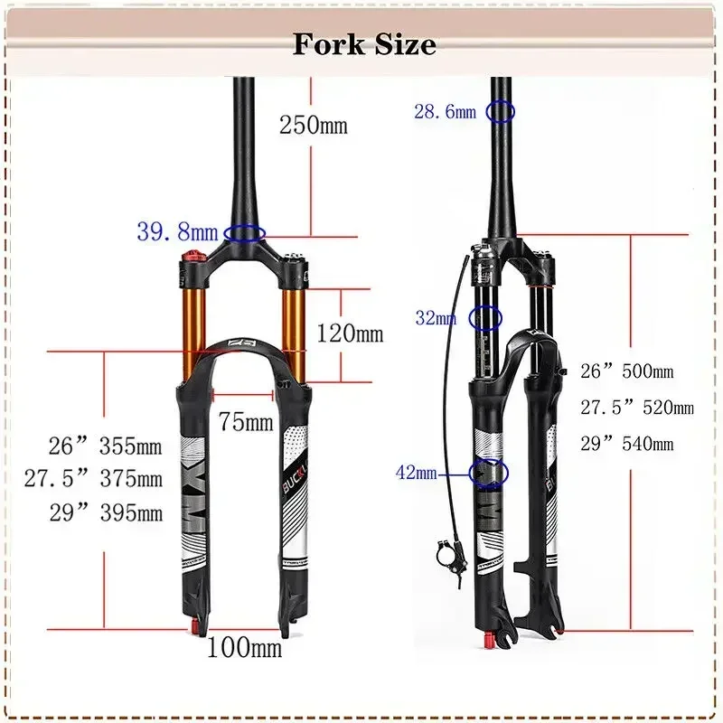 BUCKKub-Fourche à suspension pneumatique pour VTT, fourche de vélo XC, droite et conique, 26/27 