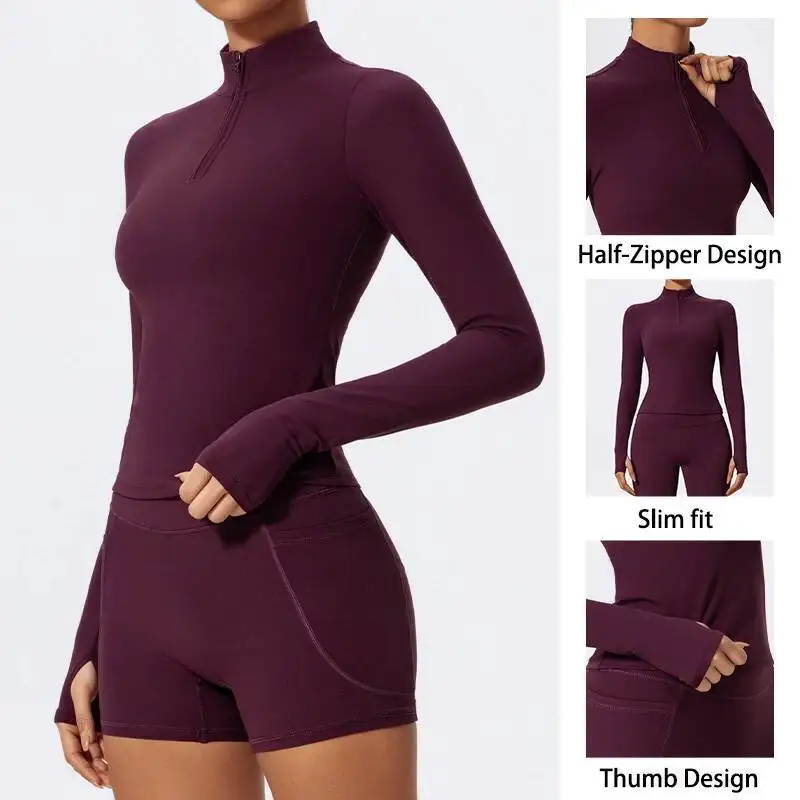 

Спортивные рубашки с высоким воротником и полумолнией, быстросохнущая одежда для йоги, обтягивающая одежда с длинными рукавами Fiess, спортивная одежда на открытом воздухе