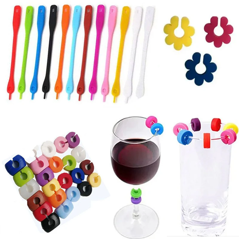 Silicone Wine Glass Markers Charms Glasses Identifier Marker Drink Recognizer Cup Tags Silicone Glass Tag Cup Labels for Party