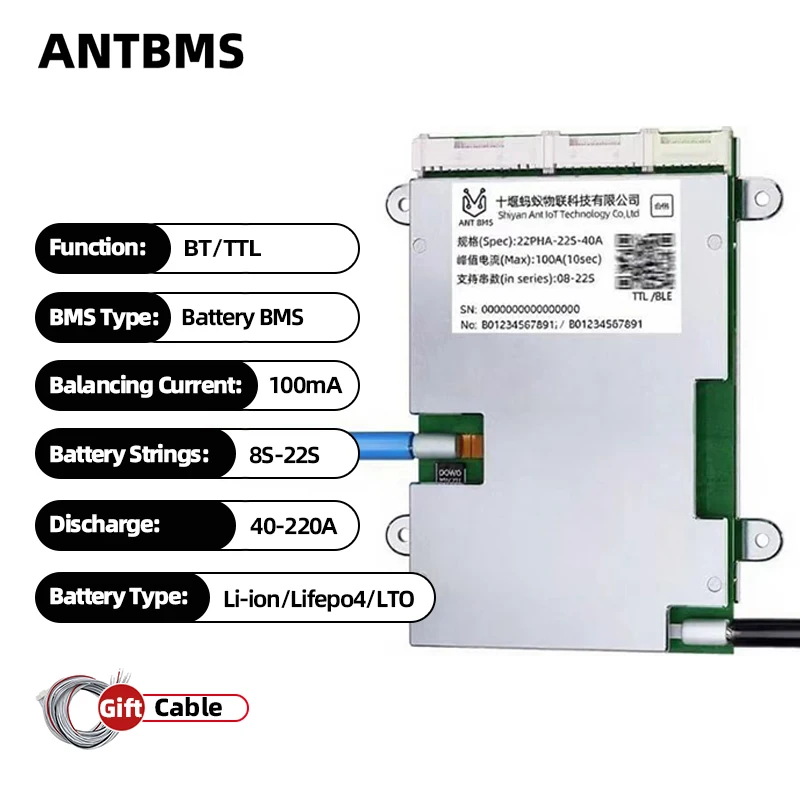 ANT BMS 8-22S Li-ion Lifepo4 LTO Battery 48V 60V 72V 10S 14S 16S 20S 40A 80A 110A 130A 170A 220A Smart bms 100mA Balancer BT