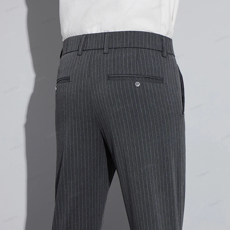 High Quality Brand Clothing Autumn Stripe Suit Pants Men Fashion Business Solid Color Office Slim Long Casual Trousers Male 28-3