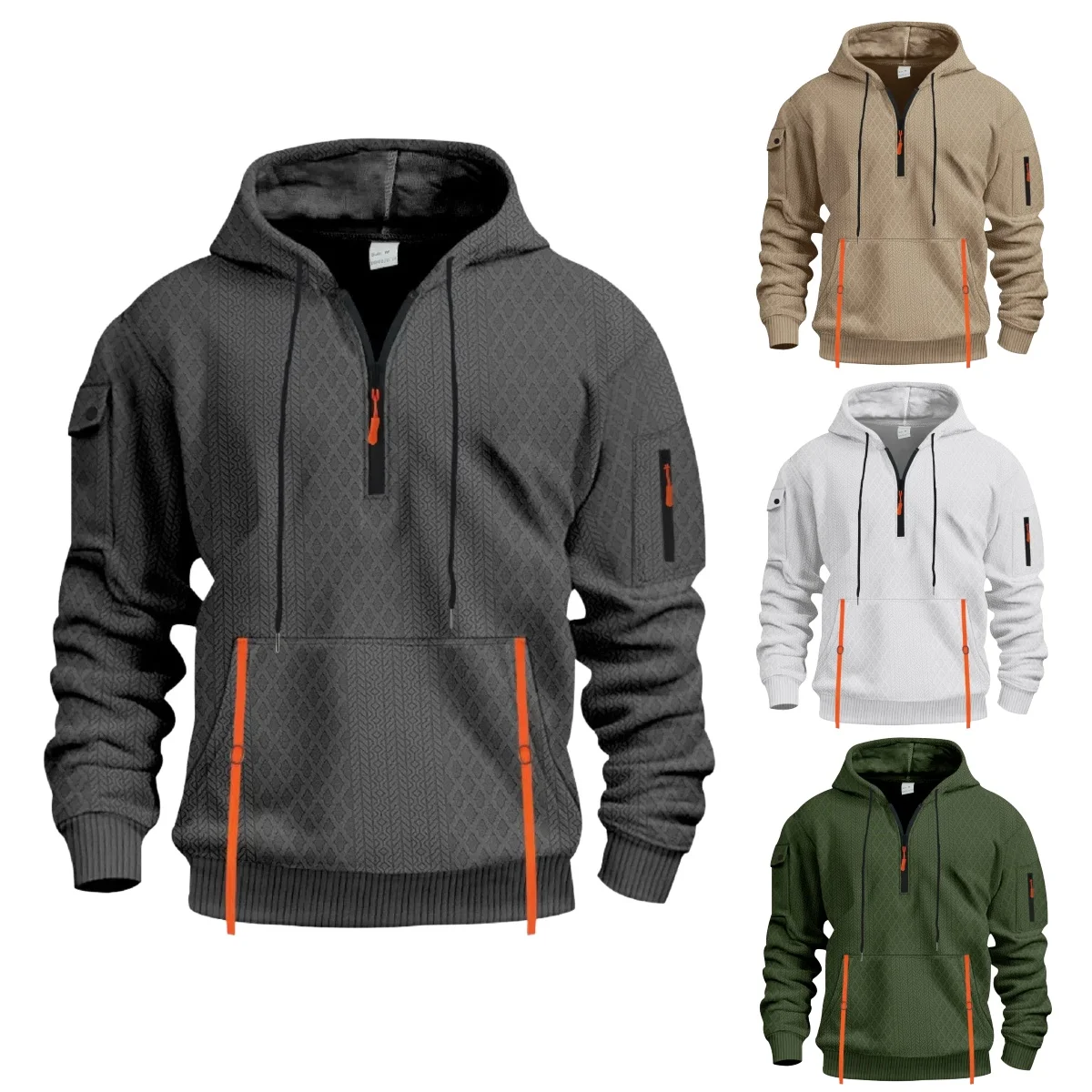 

Men's Street Casual Hooded Sweatshirt Fashionable Jacquard Polyester Fabric with Pocket And Zipper New Style Long-sleeved hoodie