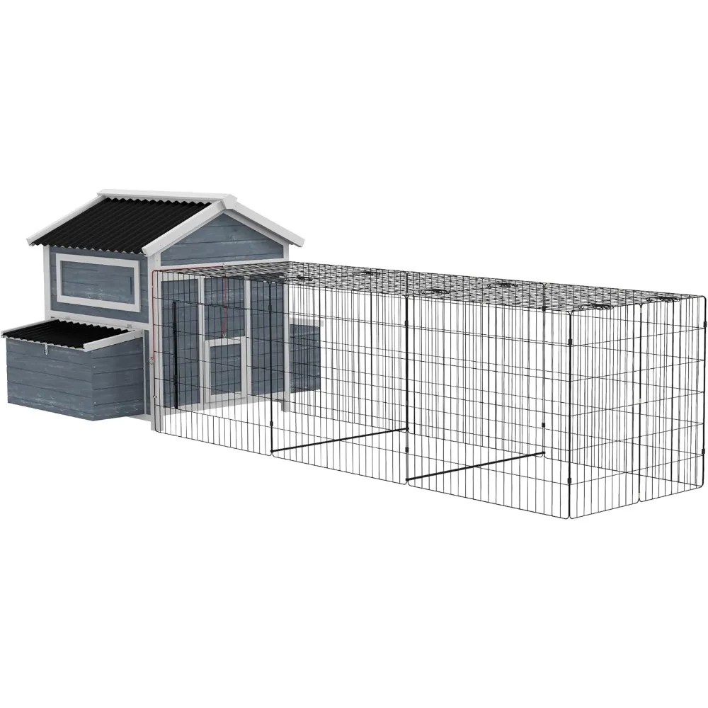 Wooden Chicken Coop,11' X 5' X 3.5',with Nesting Box, Poultry Cage with Run for 4 Chickens,with Pull-Out Tray, Poultry Cage