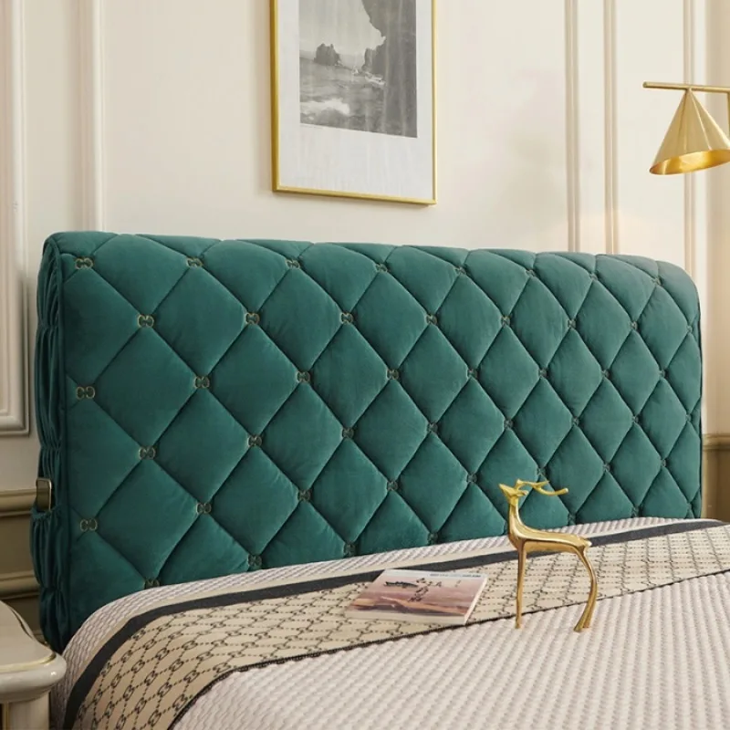 Anti collision thickened cotton clip embroidered quilted fully wrapped headboard cover, machine washable dust cover
