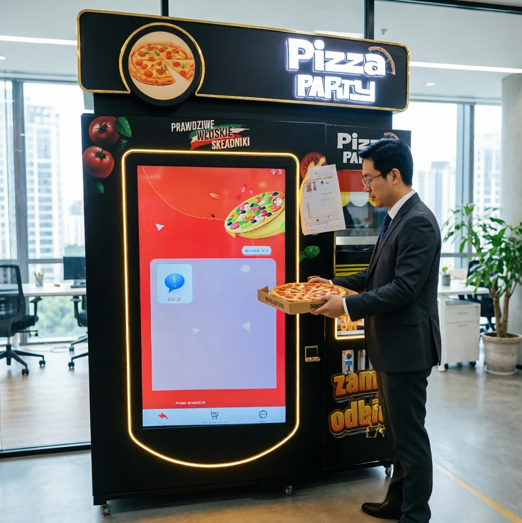 Touch Screen Pizza Vending Kiosk Multi-language Interface IC Card Swipe For Closed Gated Community Hotel Lobby Resort