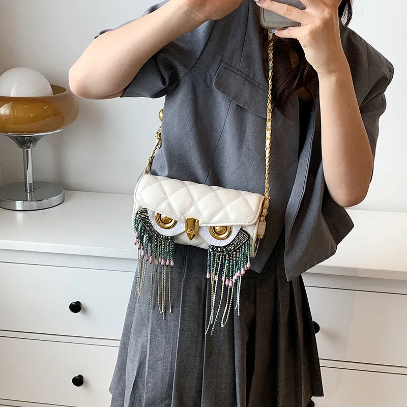 2023 New Arrival Owl Tassel Single Shoulder Bag for Women with Roll Shape Design Purse Bag