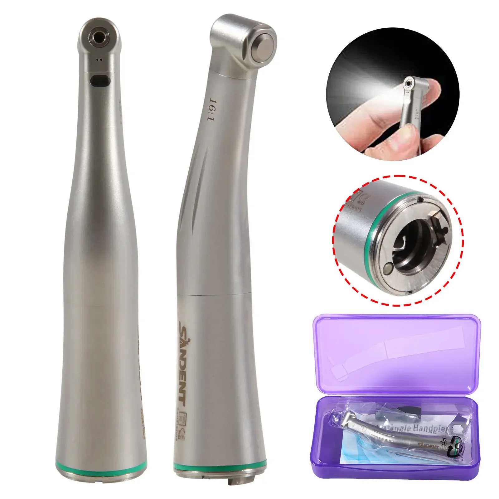 Dental LED Fiber Optic Low Speed Contra Angle Handpiece 16:1 E-Type Fit NSK/Kavo