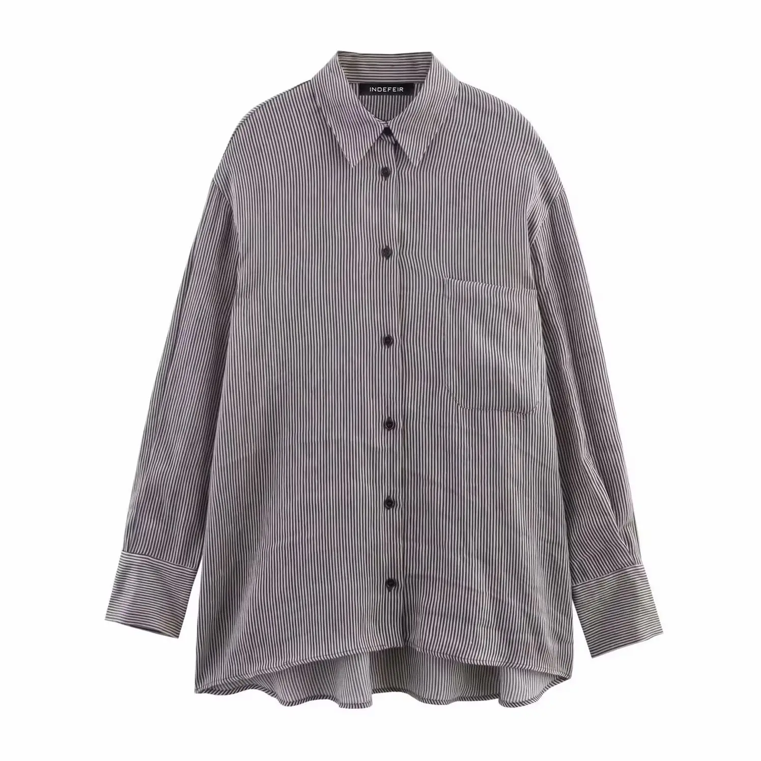 

KONDALA винтажные полосатые летние женские рубашки 2025 года, однобортная свободная блузка с карманами, льняные модные женские повседневные рубашки