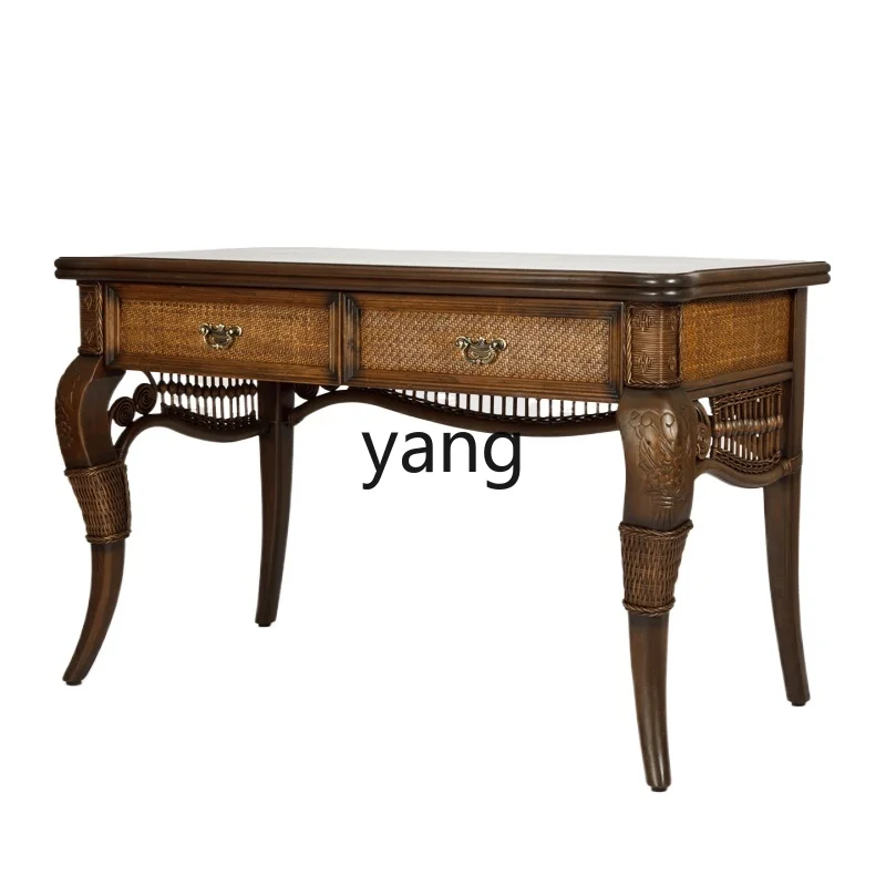 

LMM Chinese-style desk study solid wood rattan medieval learning and writing computer desk
