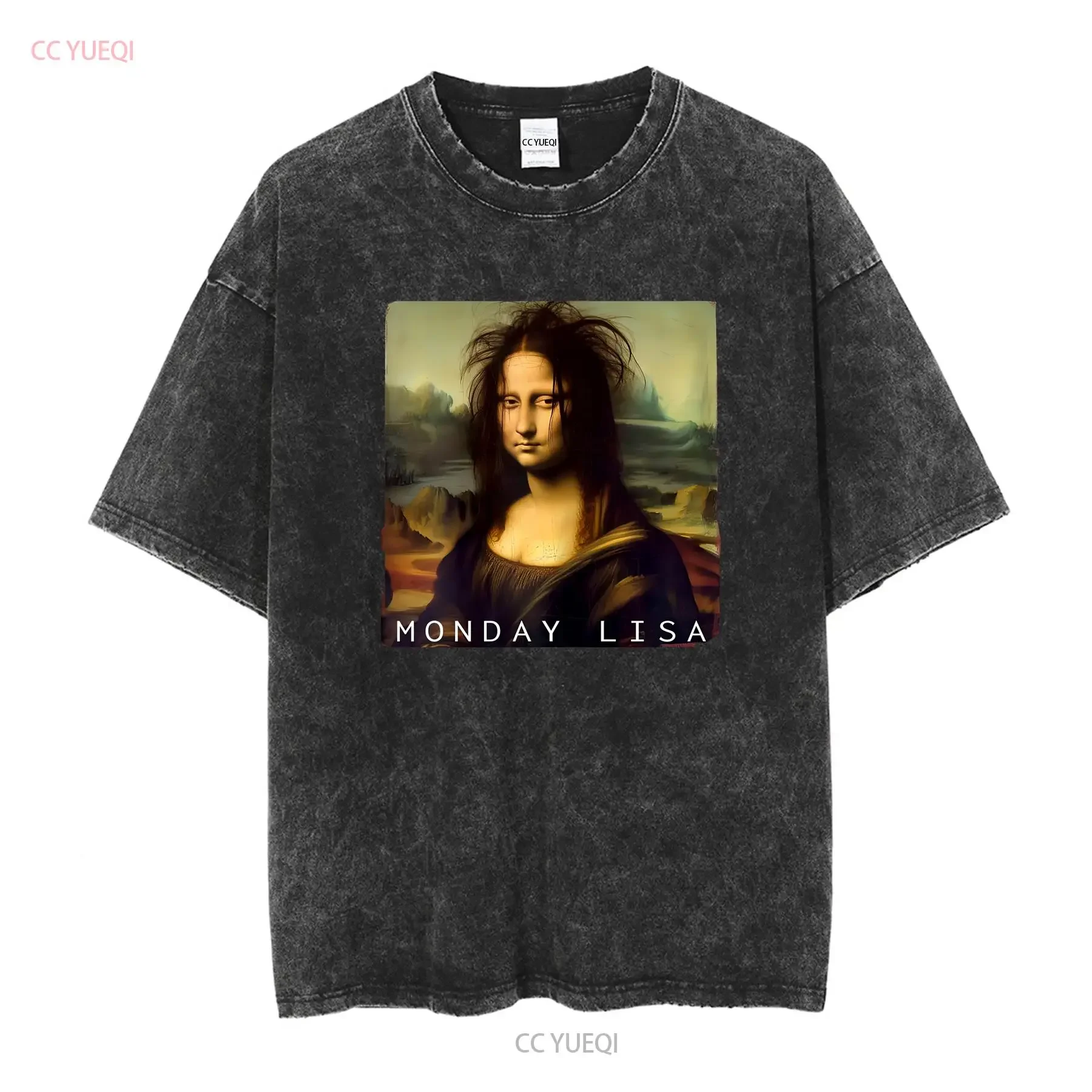 La Gioconda Mona Lisa Funny Monday Cute Ladies' Crewneck T Shirt long or short sleeves vintage Washed designer clothes Stylish