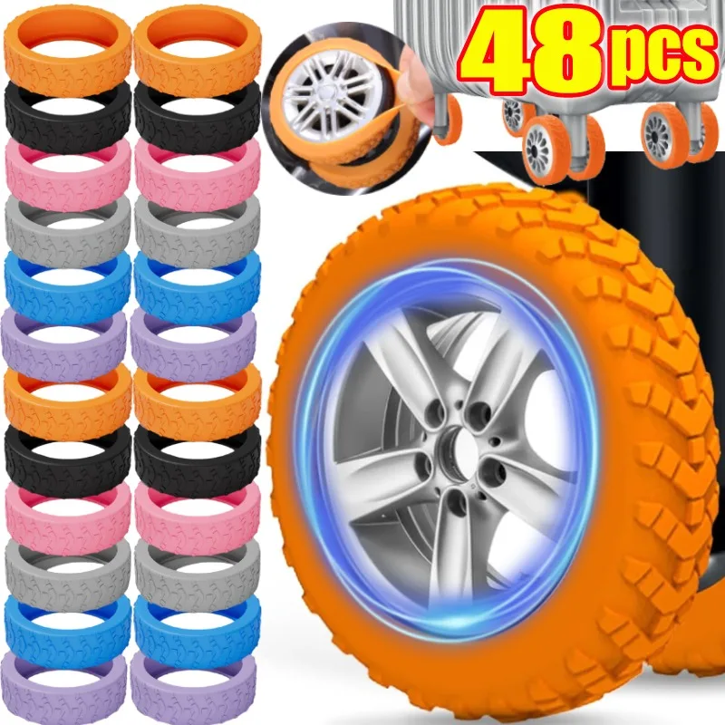 2/48pcs Luggage Wheels Protector Silicone Wheels Caster Shoes Travel Luggage Suitcase Reduce Noise Wheel Guard Cover Accessories