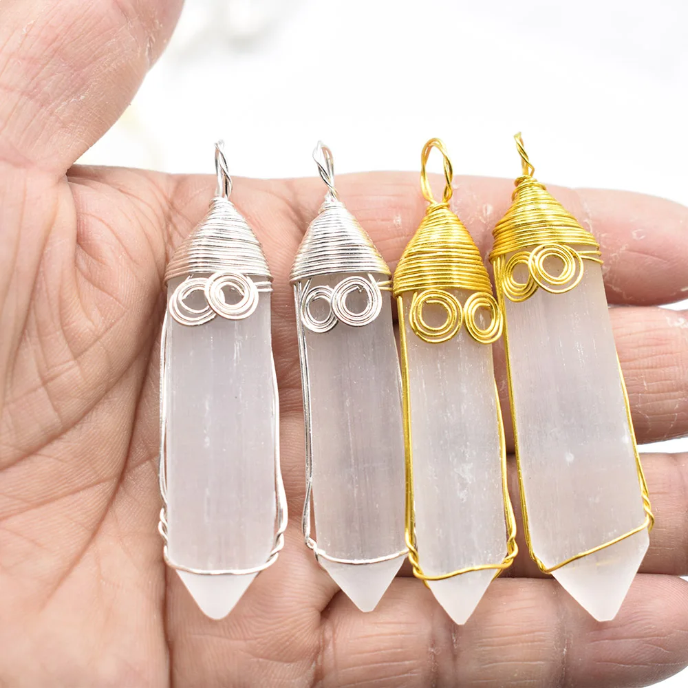 Natural Stone Plaster Wire Wrapped Quartz Pendants Charm Accessories Women Making DIY Jewerly Necklace Finding 4Pcs/lot