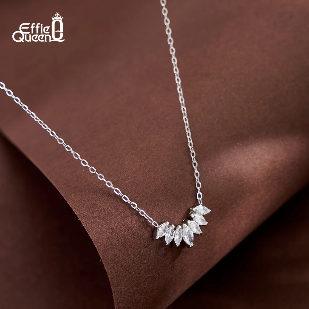 EFFIE QUEEN Stainless Steel Flower Zircon Pendant Fashion Necklace Waterproof Trendy Exquisite Jewelry Wedding for Women STKN41