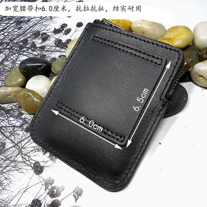 Blongk Zippered Ultra Thin Belt Pack Genuine Leather Small Waist Bag Card & ID Holder Mini Wallet Pouch Men  Women LD-K