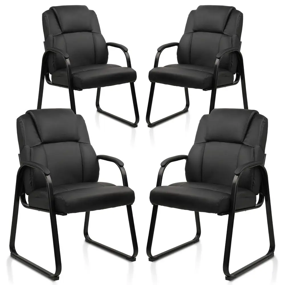 

Leather Reception Guest Chair with Sled Base, Office Stationary Armchair with Padded Armrests for Meeting Conference Waiting Ro