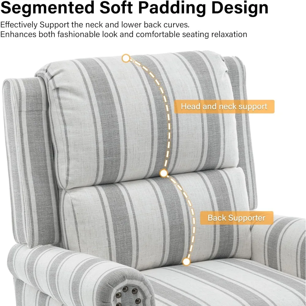 كرسي بذراعين حديث مع مسند ظهر قابل للتعديل ومسند للقدمين للمنزل - نمط شريطي رمادي، مقعد فردي