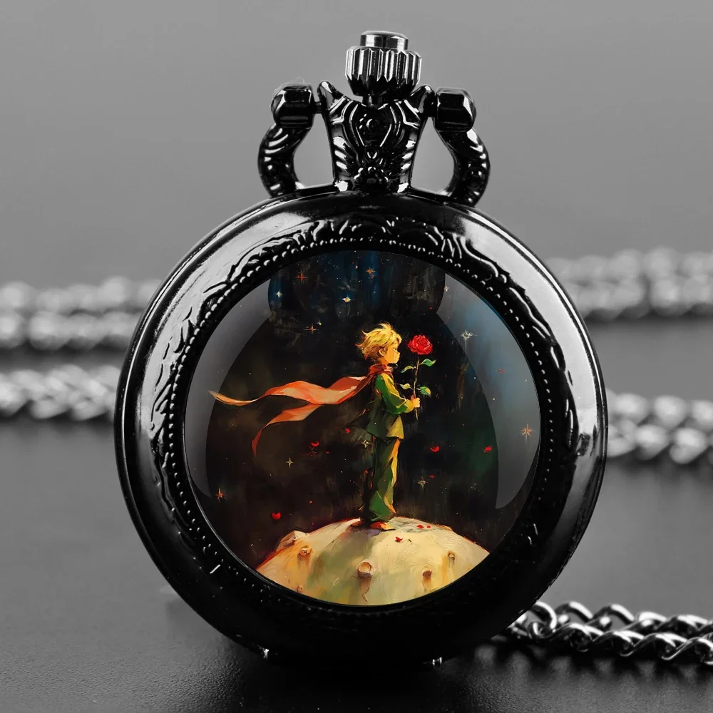 ساعة جيب على شكل قبة زجاجية من برينس آند روز مع سلسلة وقلادة كوارتز عتيقة هدية للرجال والنساء #1
