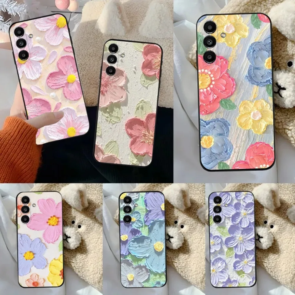 

Retro Oil Painting Flowers Phone Case For Samsung S24,23,22,30,21,10,9,Ultra,Plus,Lite,FE,5G Black Soft Case