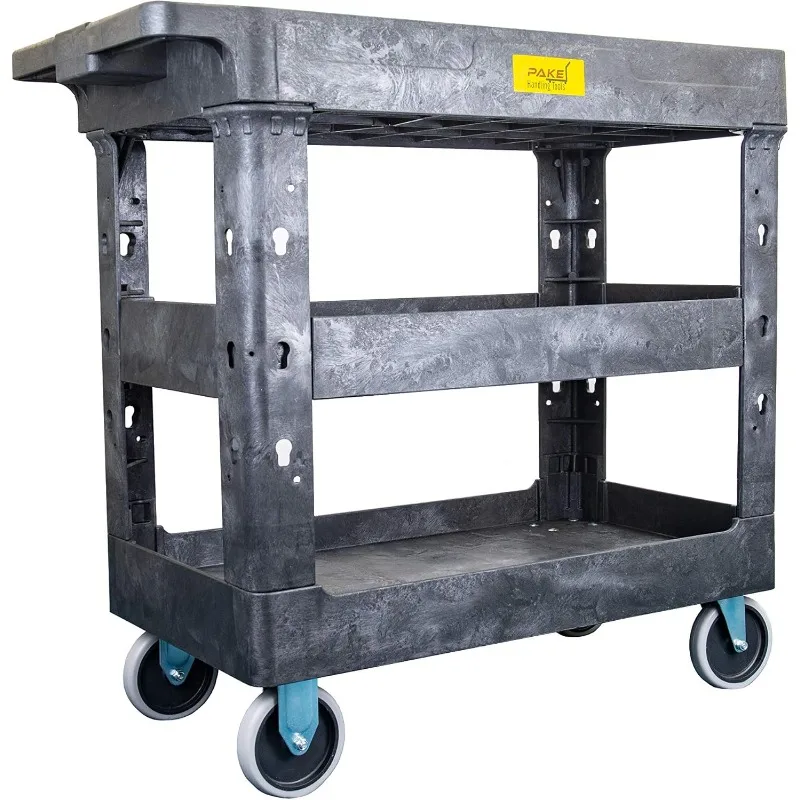 

550lb Capacity Heavy Duty Plastic Utility Cart 34-1/2" L x 16-3/4" W with Handle 3 Shelves Pake Handling Tools