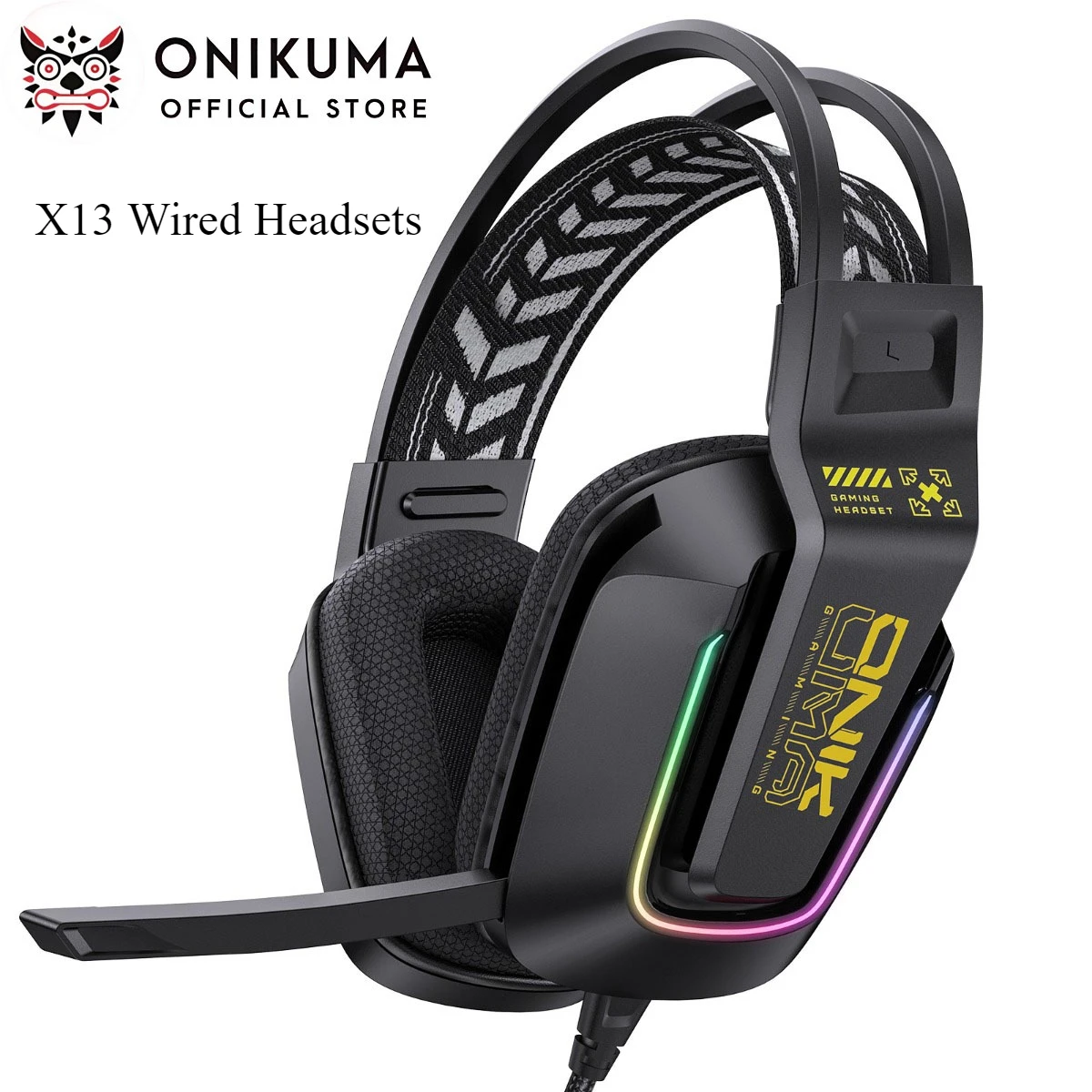 

ONIKUMA X13 Wired Headsets Noise Cancelling Immersive Surround Sound with Mic RGB Lights Esports Compatible Gaming Headsets