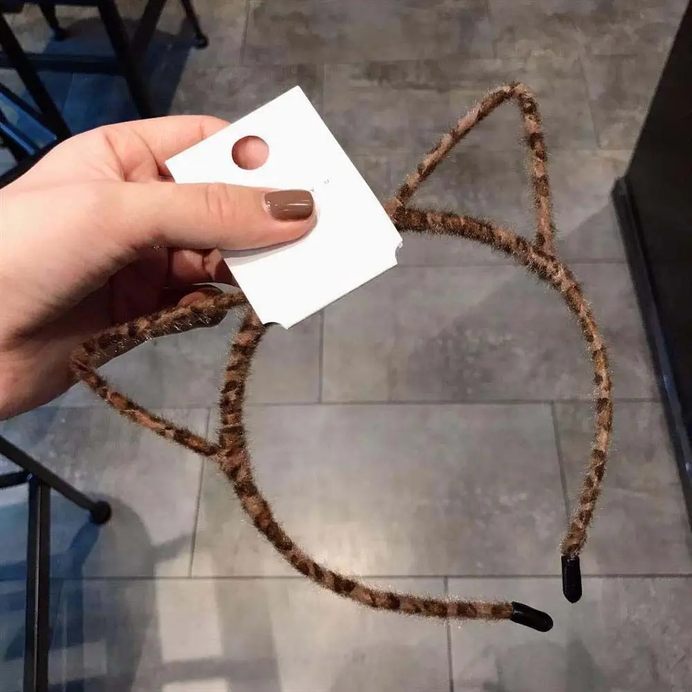 Leopard Print Headwear Washing Face Leopard Pattern Cat Ears Cat Ears Headband  Hair Bands Leopard Hair Hoop Korean Style