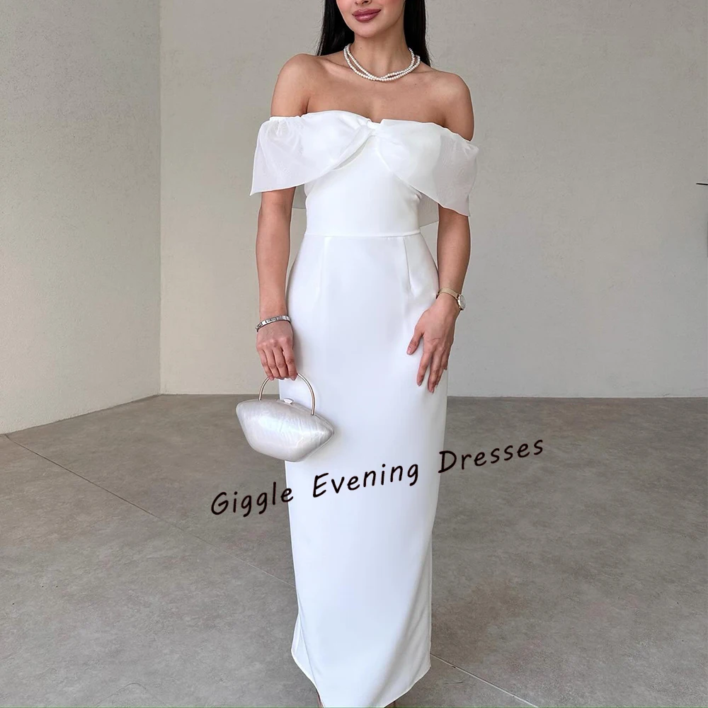 

Giggle Crepe Off The shoulder Elegance Prom Gown Saudi Arab Ankle Length Simple Formal Evening Party Dresses for Women 2024
