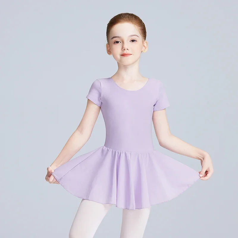 Girls Ballet Leotards With Tutu Chiffon Skirts Dress Short Sleeve Gymnastics Yoga Skate Ballet Kid Stage Practice Dancewear