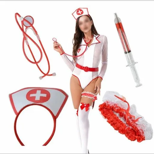 Halloween Nurse Uniform Prop Set Hairband Syringe Stethoscope Nurse Masquerade Cosplay Costume Accessories