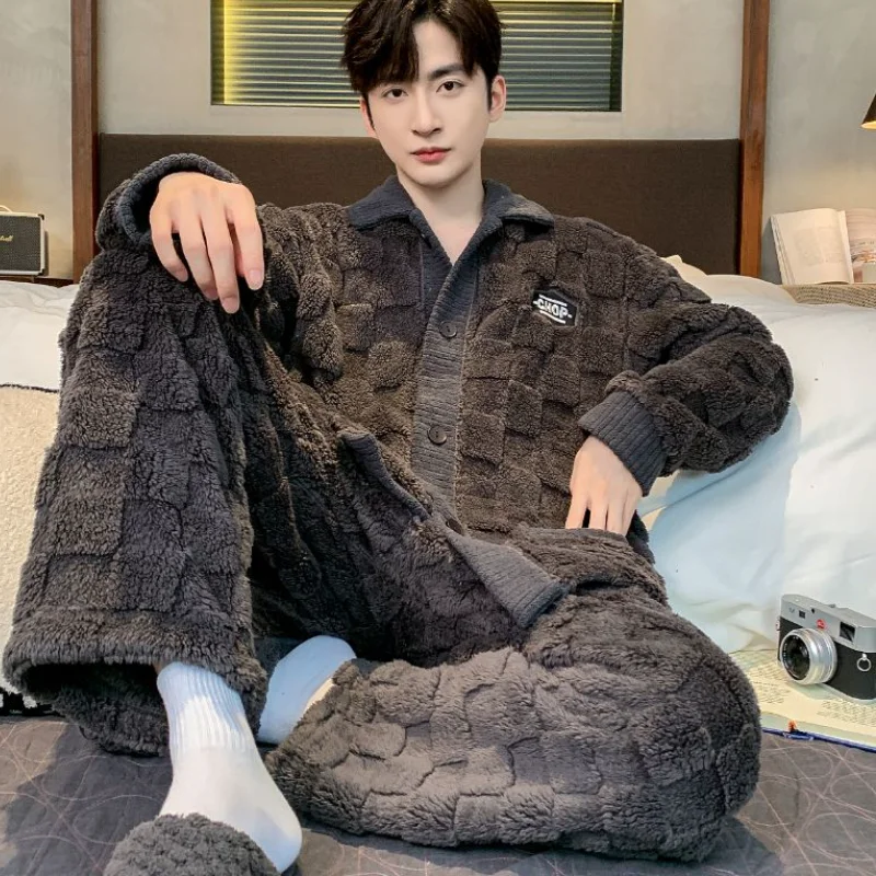 رجل الملابس الشتوية Y2K منامة الرجال ملابس الخريف الشباب لباس غير رسمي ملابس الحمام الفانيلا نمط جديد موضة 2 قطعة/المجموعة Homewear #6