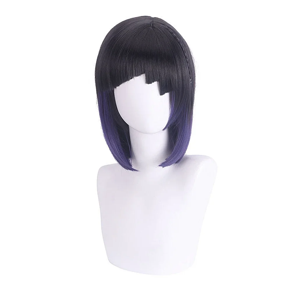 RANYU Genshin Impact Yelan Wigs Synthetic Short Straight Blue Purple Gradient Game Cosplay Hair Heat Resistant Wig For Party