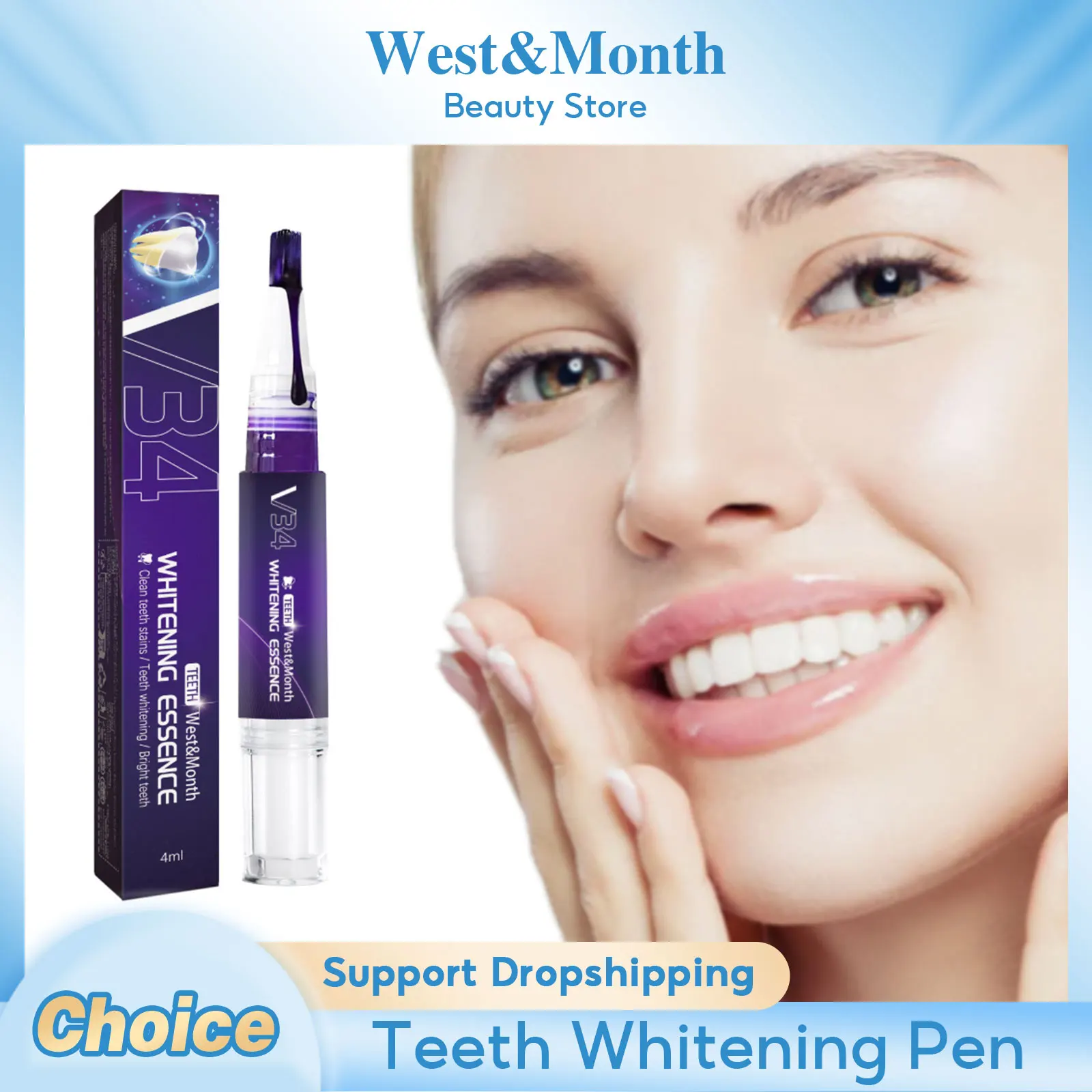 V34 Purple Teeth Whitening Pen Remove Plaque Stains Reduce Yellow Fresh Breath Color Corrector Brighten Clean Oral Hygiene Care