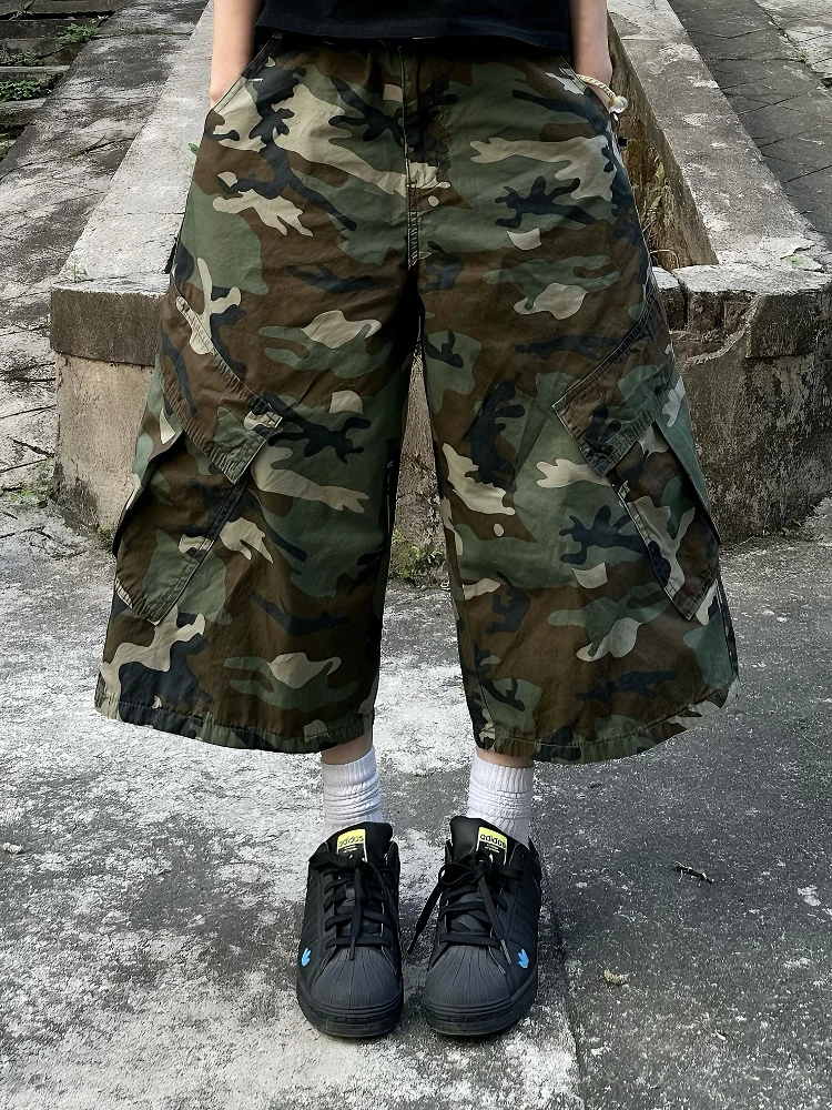

American Retro Camouflage Workwear Pants Loose Wide Leg Straight Cut mid Waist Cargo Trousers for Men And Women Trendy Seven-...