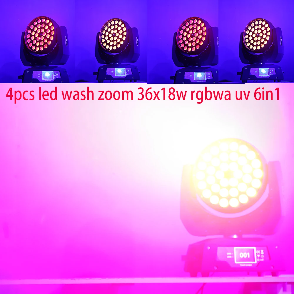 Moving Head Stage Light with Fly Case LED Zoom Wash 36x18 RGBWA+UV 6in1 Pixel Effect DMX 18 Channels for DJ Live Show