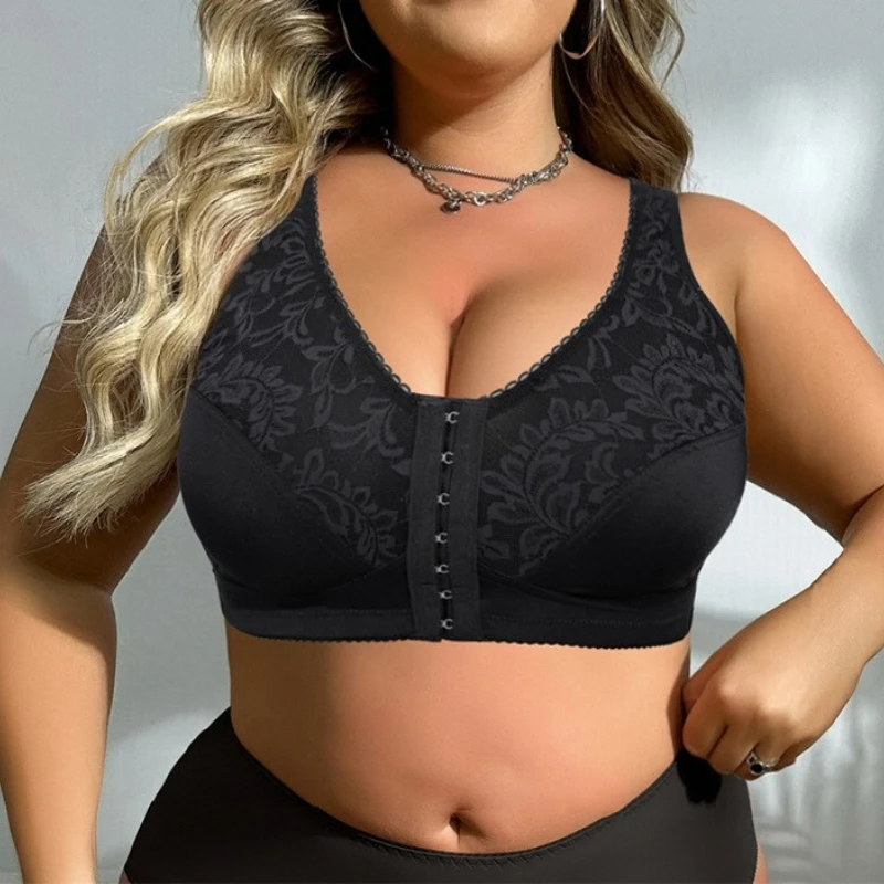 

7 Hooks Front Closure Unlined Thin Comfort Bra no Wire Plain Floral Full Cup Minimizer Bralette