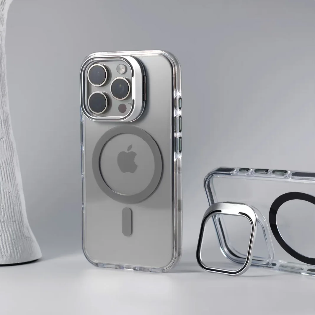 Przezroczyste etui z magnetycznym uchwytem i podstawką do iPhone 18, 17 Pro Max, 17 Air, 16, 15, 14, 13, 12 – odporne na wstrząsy, z ochroną aparatu. — zdjęcie produktu 4