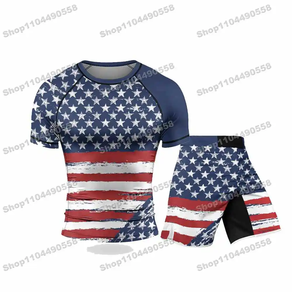 N323th Kinds Of Newly USA Rash Guards Surfing Beach Swimwear Diving Gym Short sleeves MMA BJJ Men Jiu Jitsu Fitness Sets