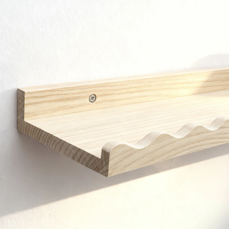 1Pc Boho Natural Pine Wood Floating Shelf Scalloped Edge Wall Display for Nursery Kids' Room Home Decor Nordic Style