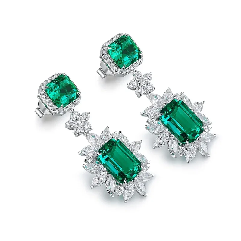 Pirmiana New Arrival S925 Silver 8.33ct Hydrothemal Lab Grown Emerald Stainless Steel Earrings for Women