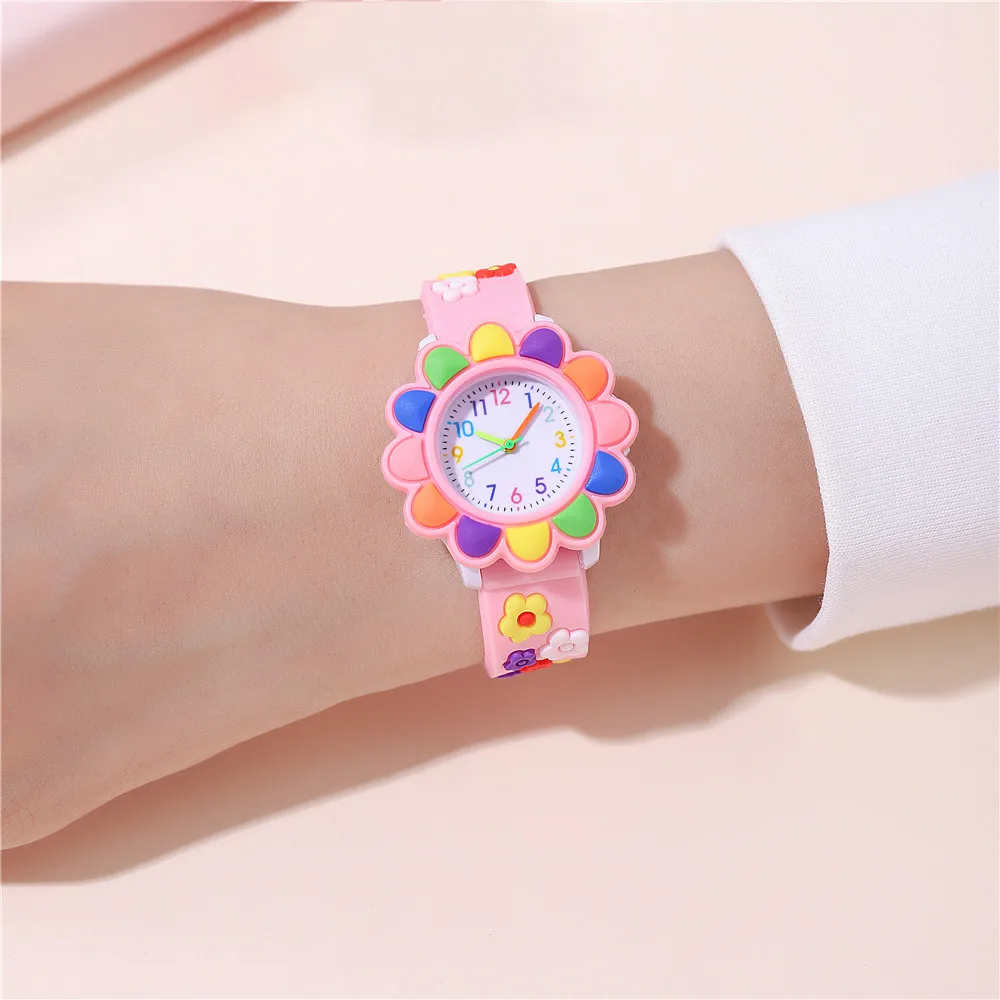 Colorful Sunflower Flowers Watch For Children Kid Girls Gift Pink Wristwatch