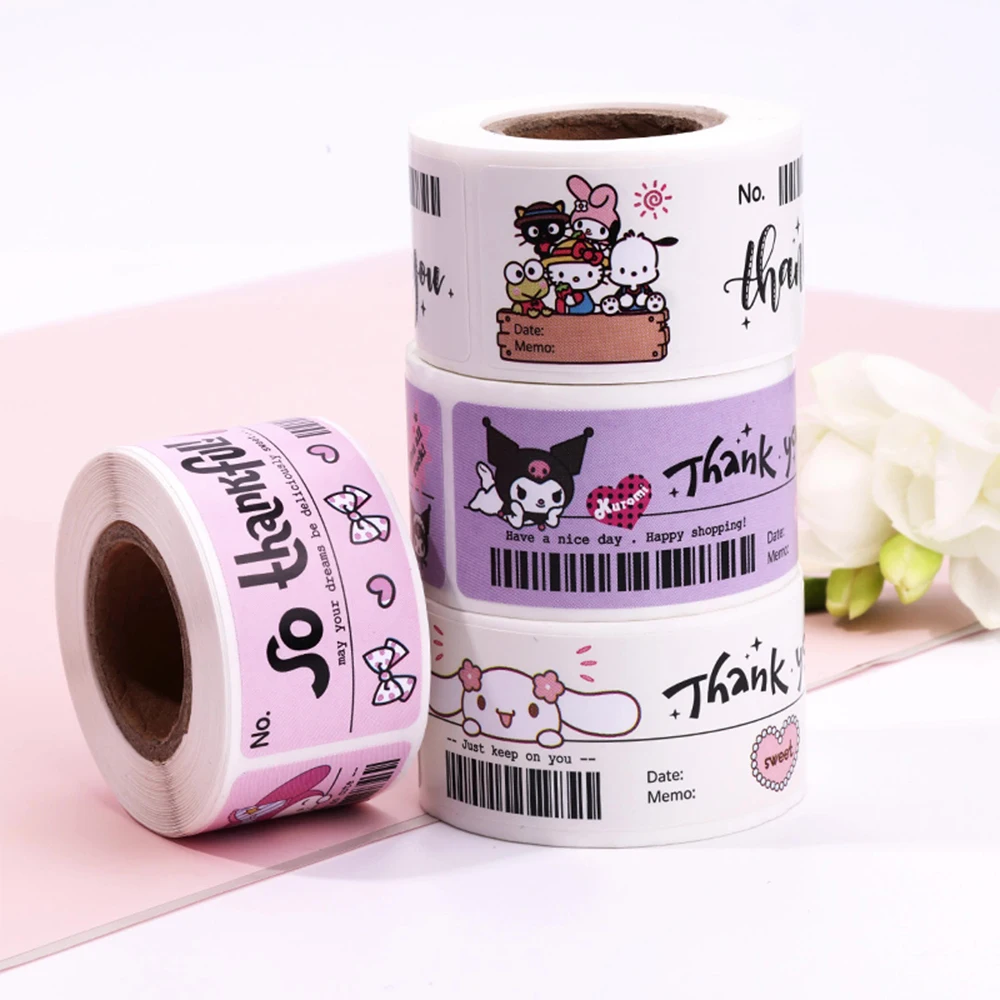 120 stücke/Rolle Cartoon Sanrio Aufkleber Kawaii Hallo Kitty Kuromi meine Melodie Cartoon danke Siegel Etiketten Dekoration Aufkleber Spielzeug