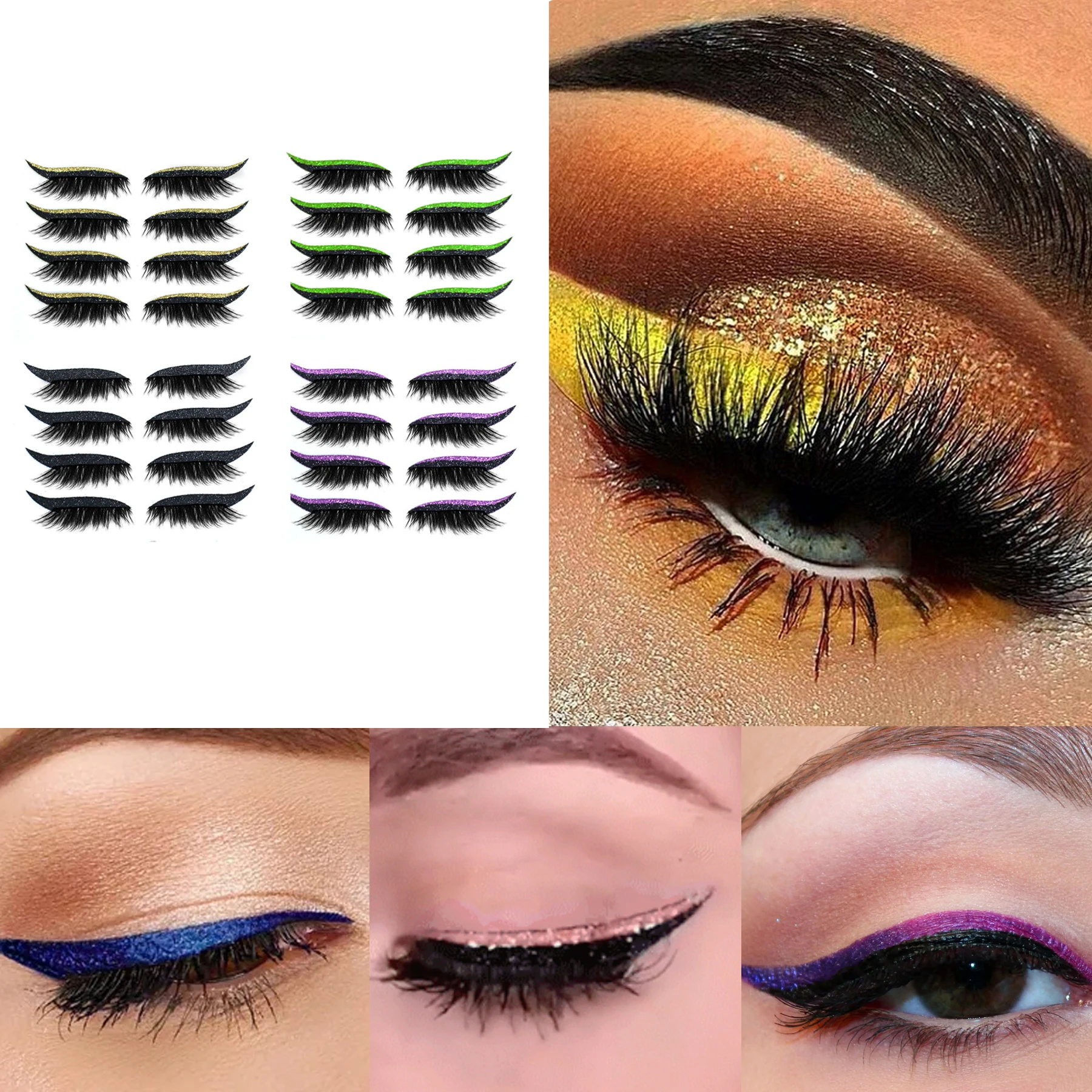 Eye Shadow Eyeliner Patches para Mulheres, Pó Brilhante, Impermeável, Party Cosplay, Ferramentas de Maquiagem, 4 Cores, 4 Pares